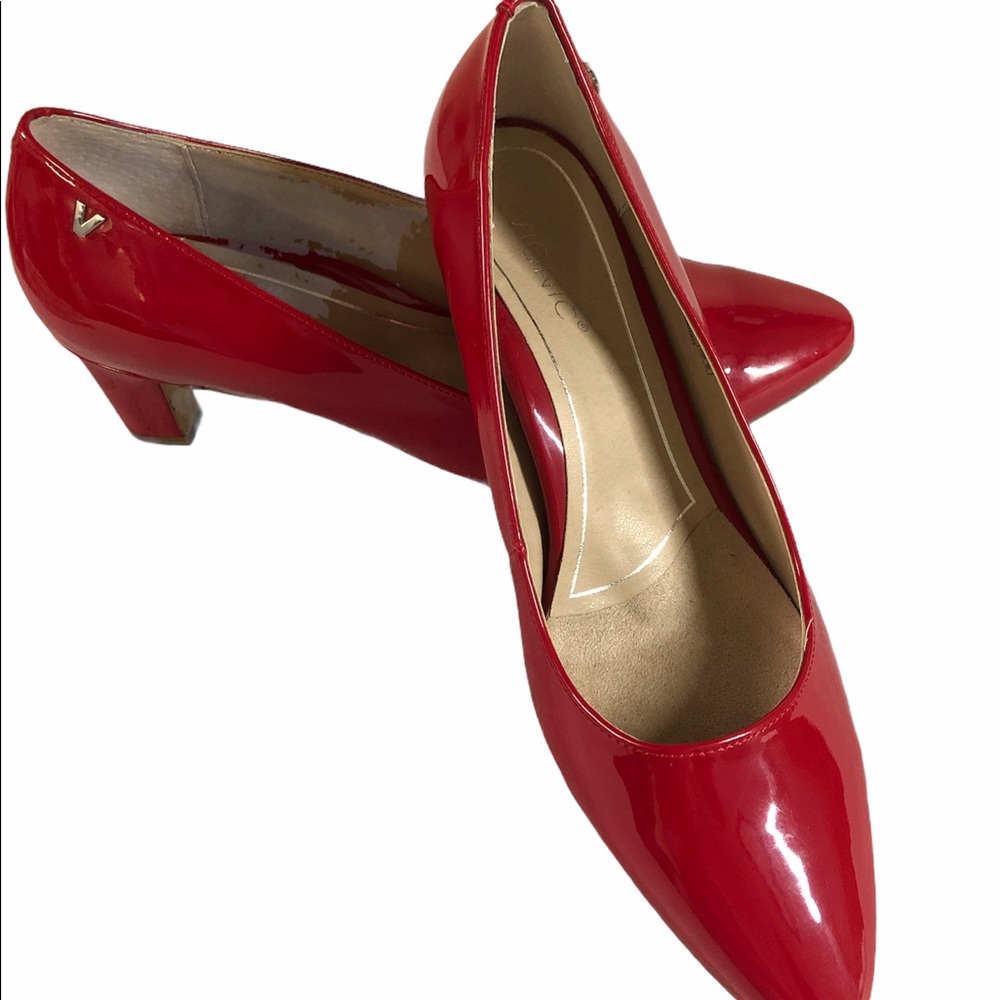 Vionic MIA Cherry Red Patent Leather Pumps EUC